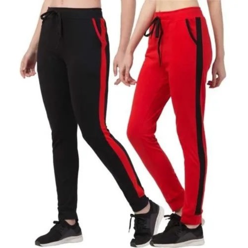Double Swoop Joggers For Ladies - Red & Black