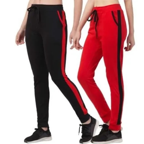 Double Swoop Joggers For Ladies - Red & Black