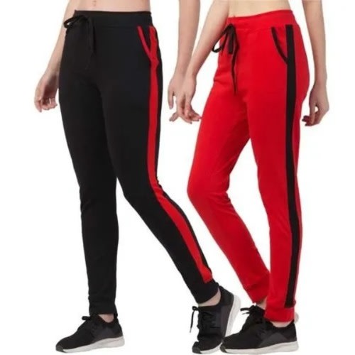 Double Swoop Joggers For Ladies - Red & Black