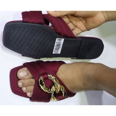 Women’s Criss Cross Drab Ornament Ladies Slippers- Wine