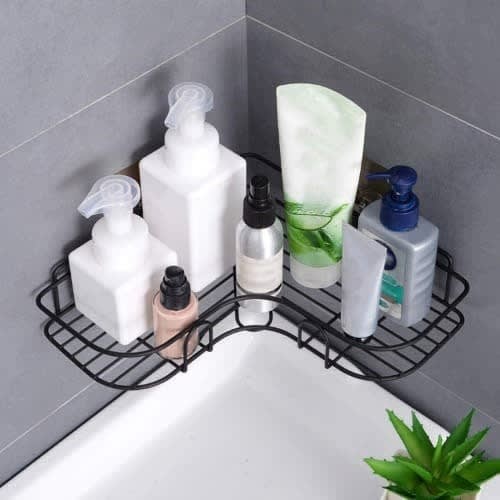 Bathroom Corner Wall Mounted Storage Organizer - 1piece - Black
