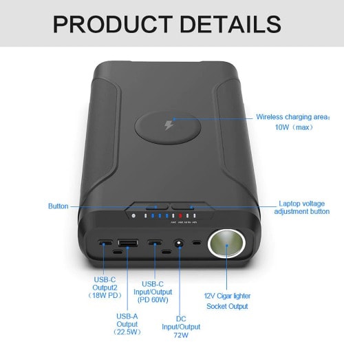 60000mah Portable  Power Bank - Solar Generator Inverter For Laptops Tv & Drone