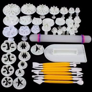 46 Piece Set Cake Cutter Ejector Stamp + Modeling + Smoother + Border Decoration Fondant Cut