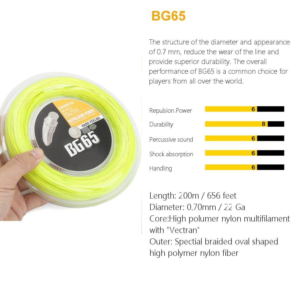 200M/656 Feet BG-65 0.7mm 22Ga High Polymer Reel Badminton Racquet String Coil