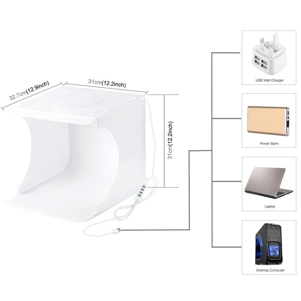 PULUZ 31*31cm Lightbox Mini Foldable Photo Studio Box Photography LED 30cm Lightbox Studio Shooting Tent Kit &6 Color Backdrops