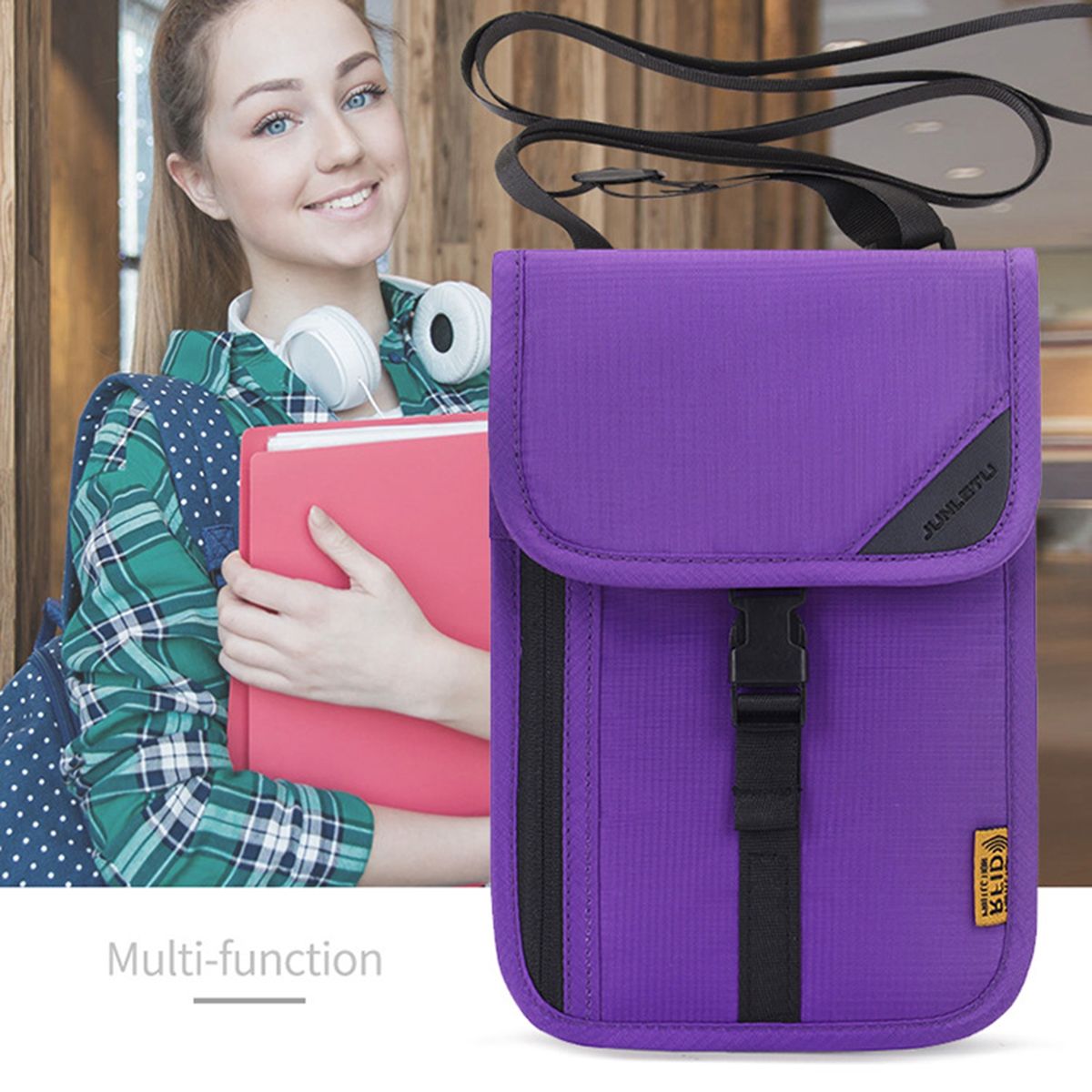 Storage Bag Hanging Wallet Money Card Passports Purple