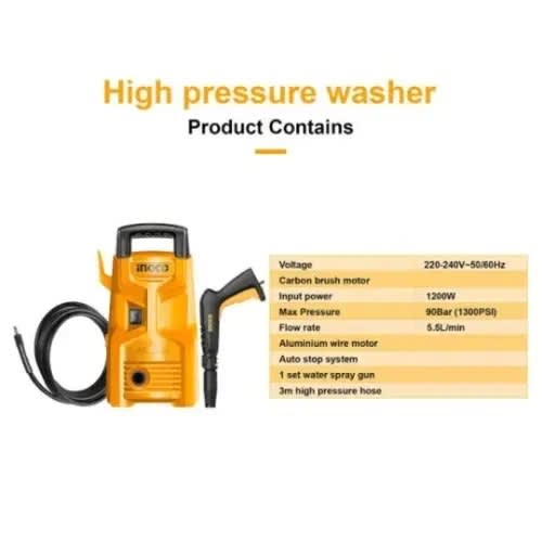 Ingco 90 Bar High Pressure Washer Hpwr12008 - 1200w
