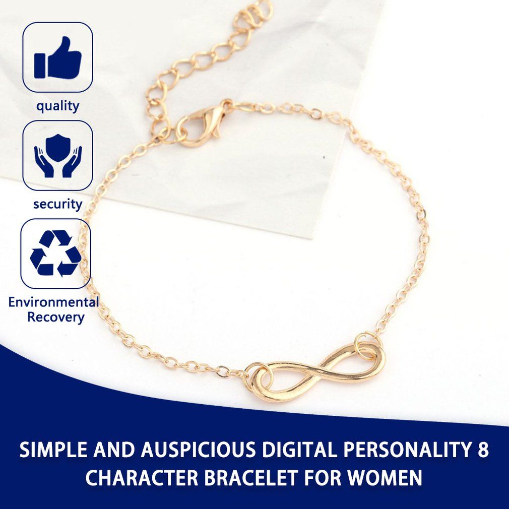 Simple And Auspicious Digital Personality 8 Character Bracelet For Women-Gold