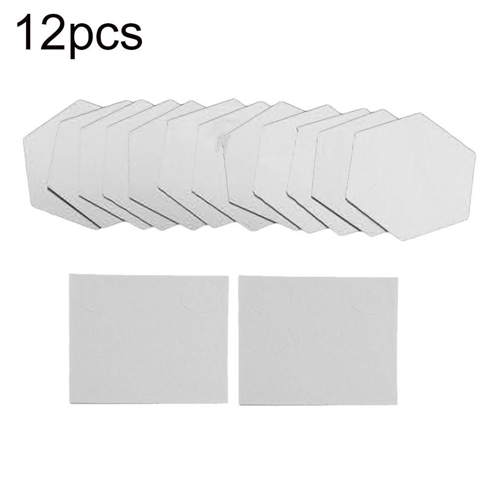12Pcs Hexagonal Self Adhesive Mirror Effect Wall Sticker Living Room Decal Decor-Silver