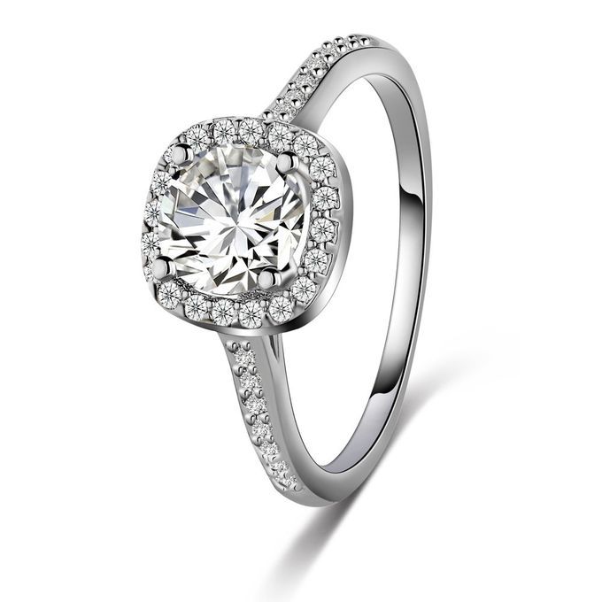Diamond Silver Ladies Engagement Ring + Ring Box