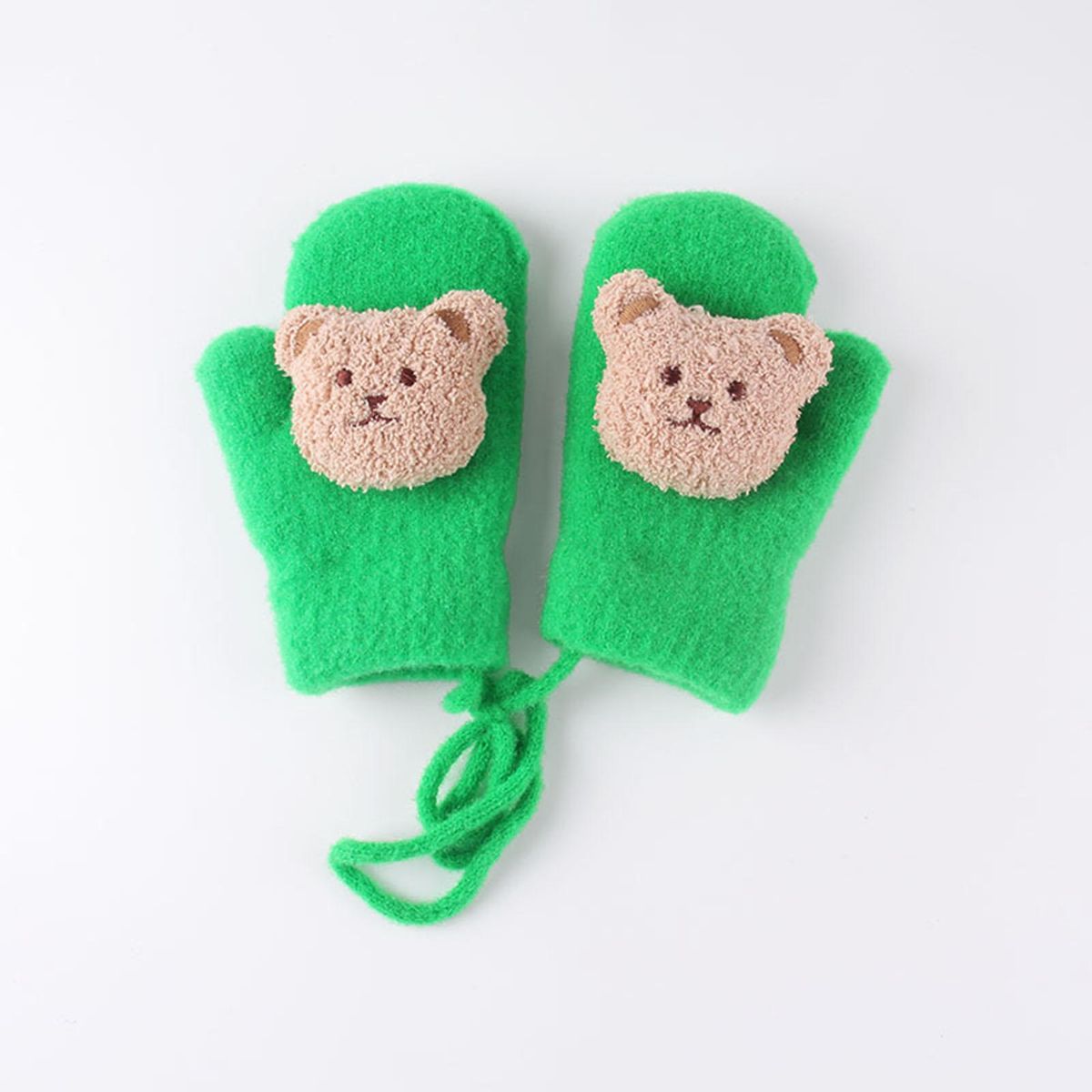 1 Pair Winter Cartoon Bear Decor Baby Mittens Green