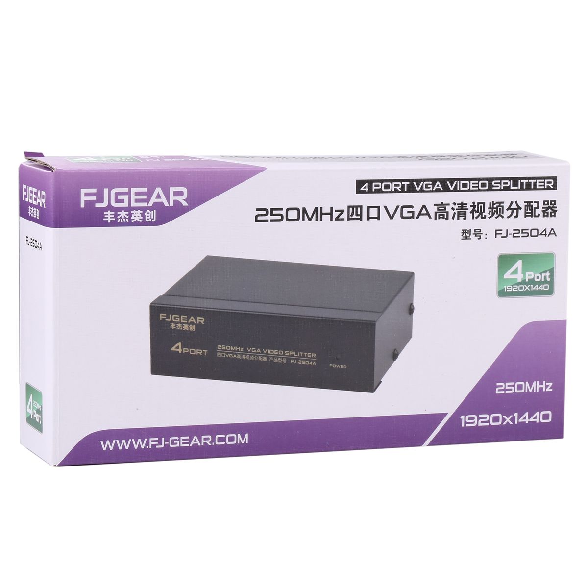 FJ-2504A 4 Port VGA Video Splitter High Resolution 1920 X 1440 Support 250MHz Video Bandwidth