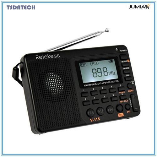Retekess V-115 FM/AM/SW Radio Multiband Radio Receiver REC Recorder Bass Sound MP3 Player Speakers With Sleep Timer Black