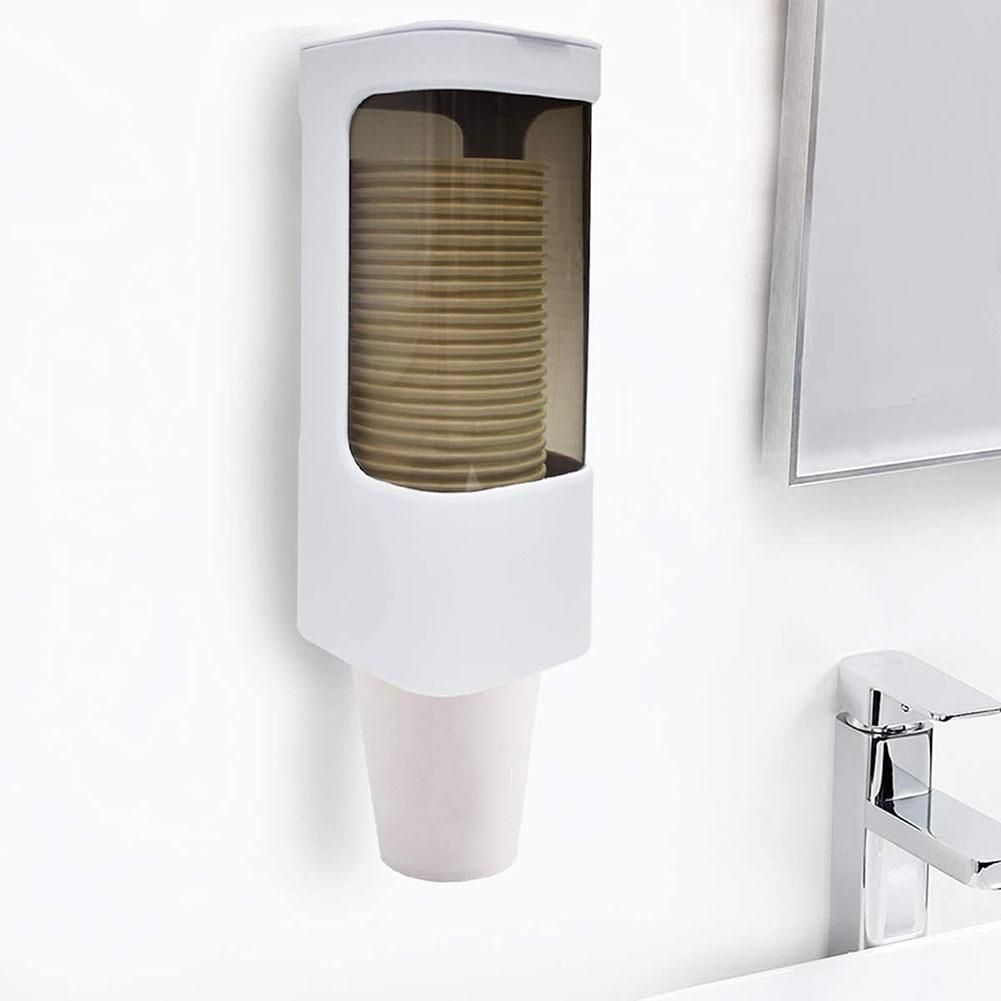 Cup Dispenser,Pull Type Water Cooler Cup Holder, Wall Mount Disposable Cups Dispenser with Paste for Home Office(White)
