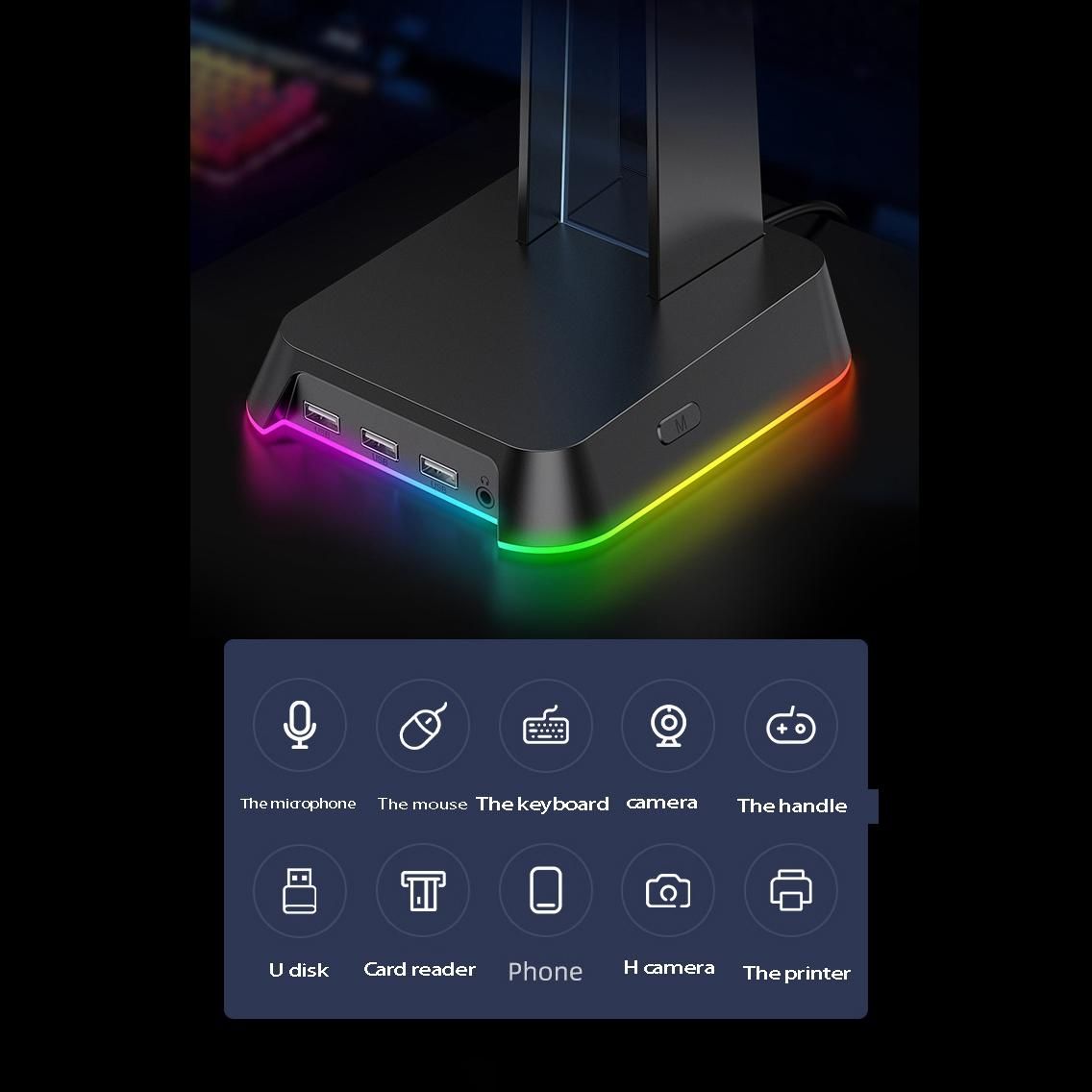 Onikuma St-2 Headset Stand Rgb with 3 USB Ports Desktop