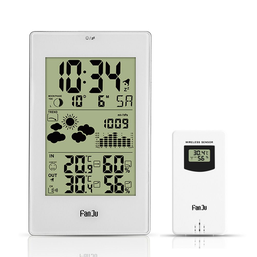 Weather Station With Barometer Temperature Humidity Wireless Outdoor Sensor Alarm Snooze Digital Calendar Wall Clock