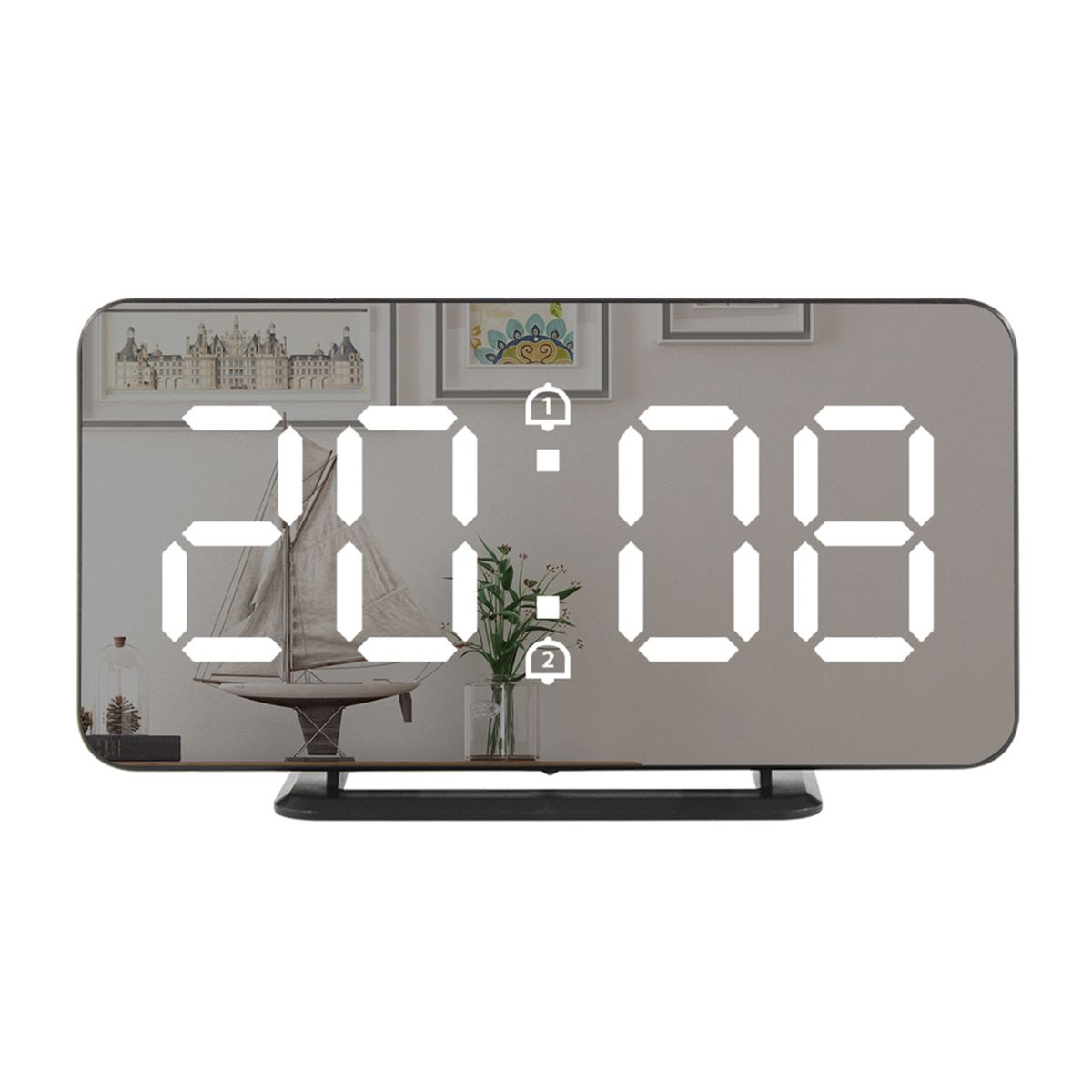 LED Digital Alarm Clock Mirror Surface Large Front Time