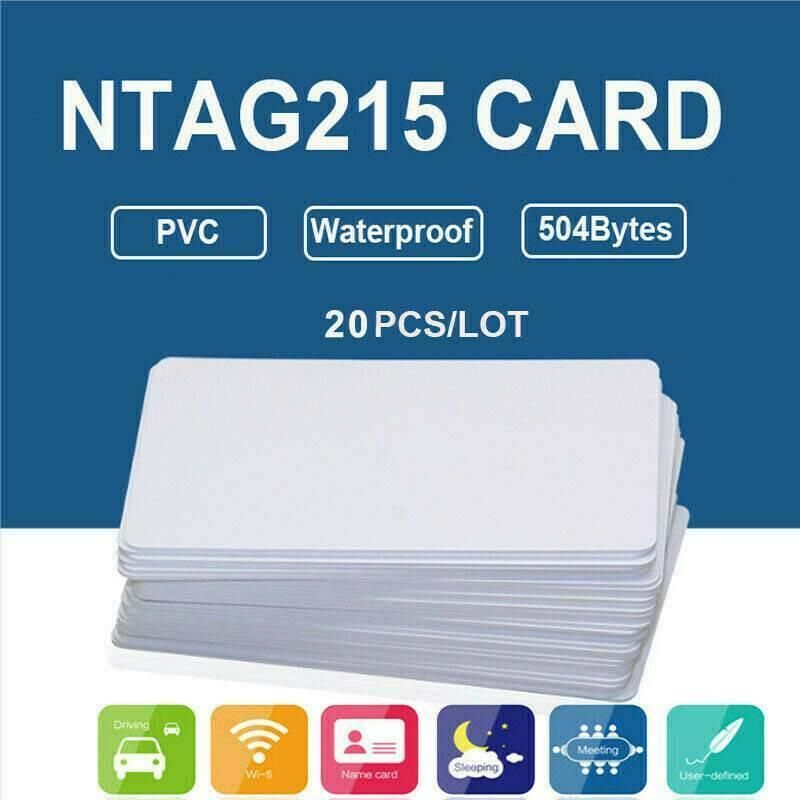 20Pcs NFC Cards White Blank for NTAG215 PVC Tags Waterpoof