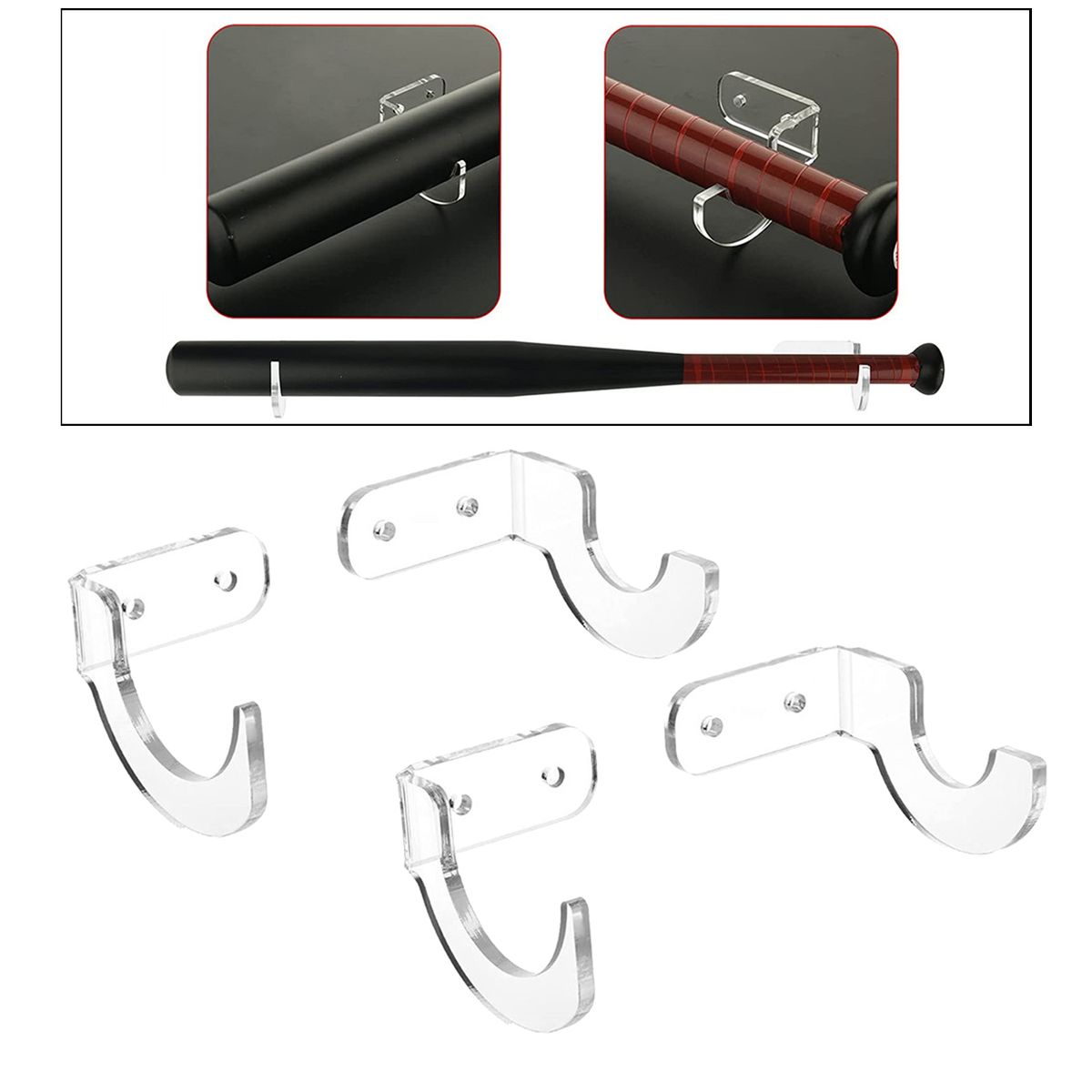 Acrylic Baseball Bat Wall Mount Hanger Rack, To Display Transparent