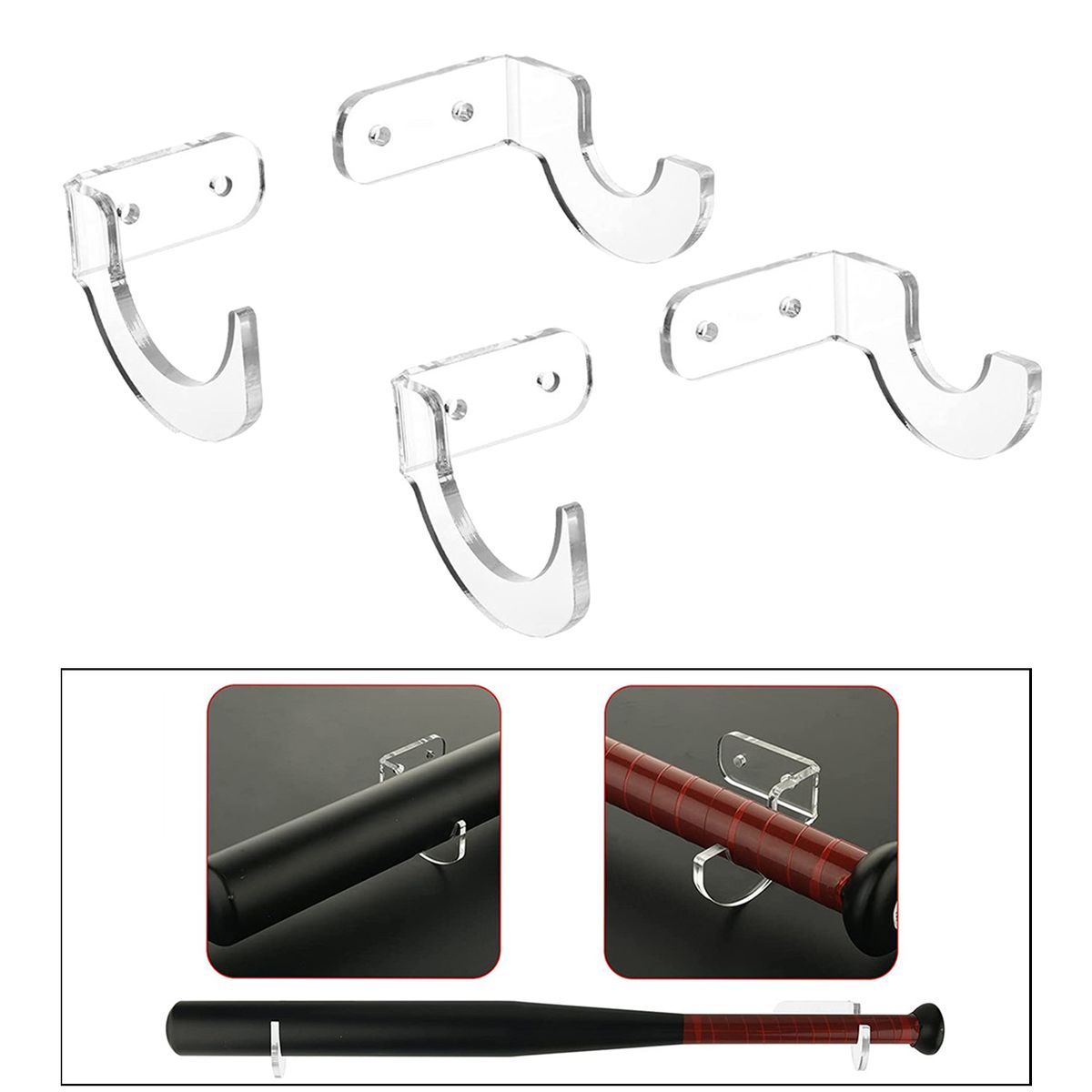 Acrylic Baseball Bat Wall Mount Hanger Rack, To Display Transparent