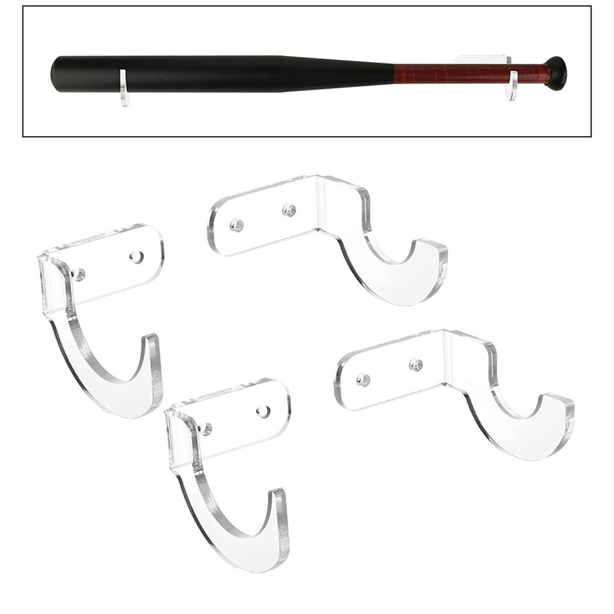 Acrylic Baseball Bat Wall Mount Hanger Rack, To Display Transparent