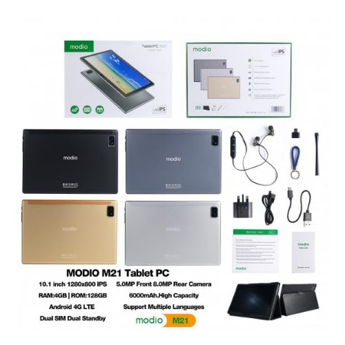 Modio M21 Android Tablet PC - 10.1" - 4GB RAM - 128GB ROM - 4G LTE - Dual SIM - Blue