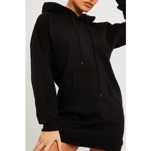 Women's Black Hoodie Short Gown Sweatshirt