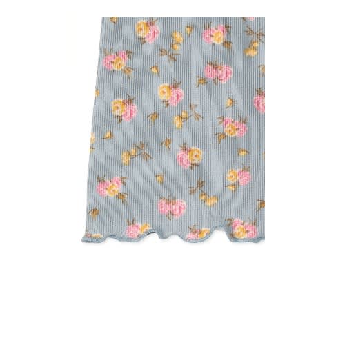 Girls Floral Ribbed Henley Top - Smoky Blue
