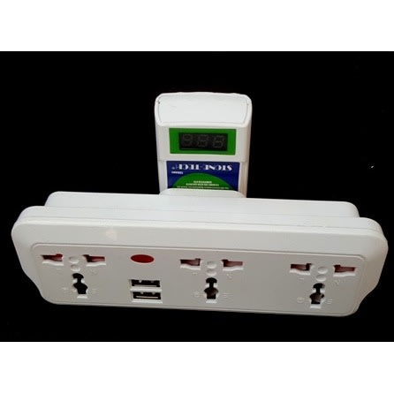 Avs-13a  Digital Display  + 3 Way ExtensionPort Wall Socket With USB