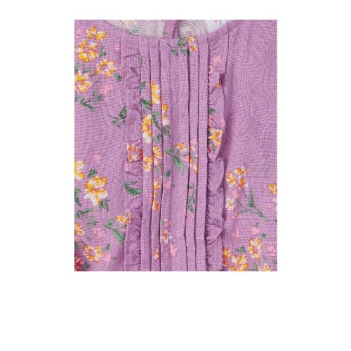 Girls Print Pintuck Ruffle Top - Lilac