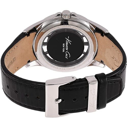 Men's 'transparency' Quartz Stainless Steel And Black Leather Dress Watch