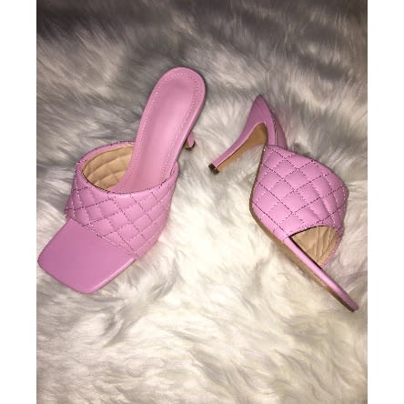 Quilted Mid Heel Mule