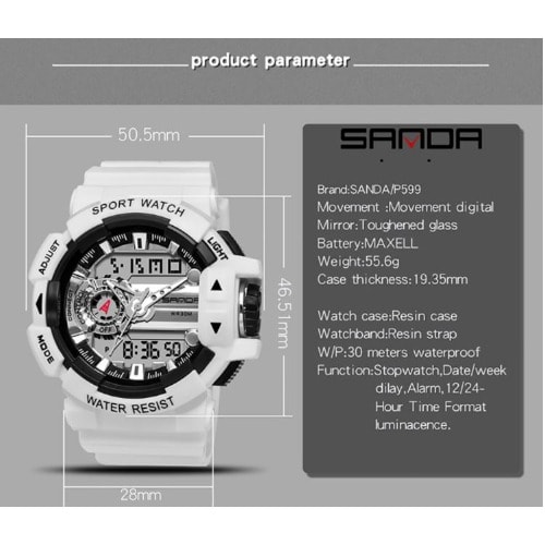Men's Digital Sport Wristwatch - White