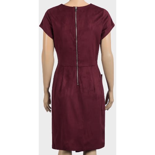 Ladies Asymmetric Suedette Dress- Wine