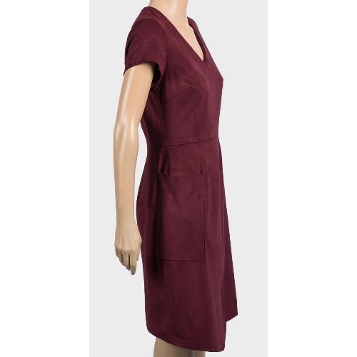 Ladies Asymmetric Suedette Dress- Wine