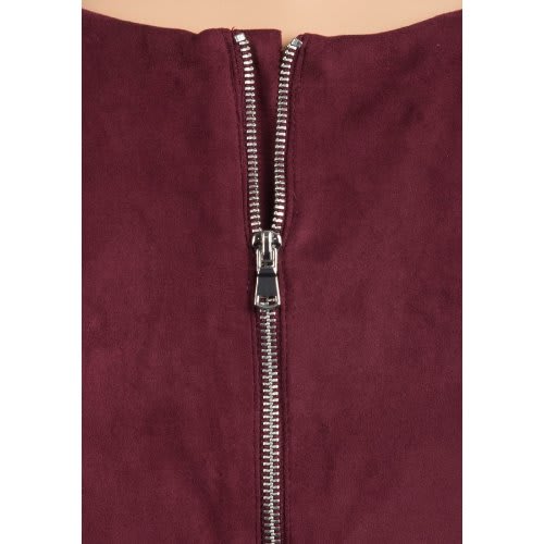 Ladies Asymmetric Suedette Dress- Wine