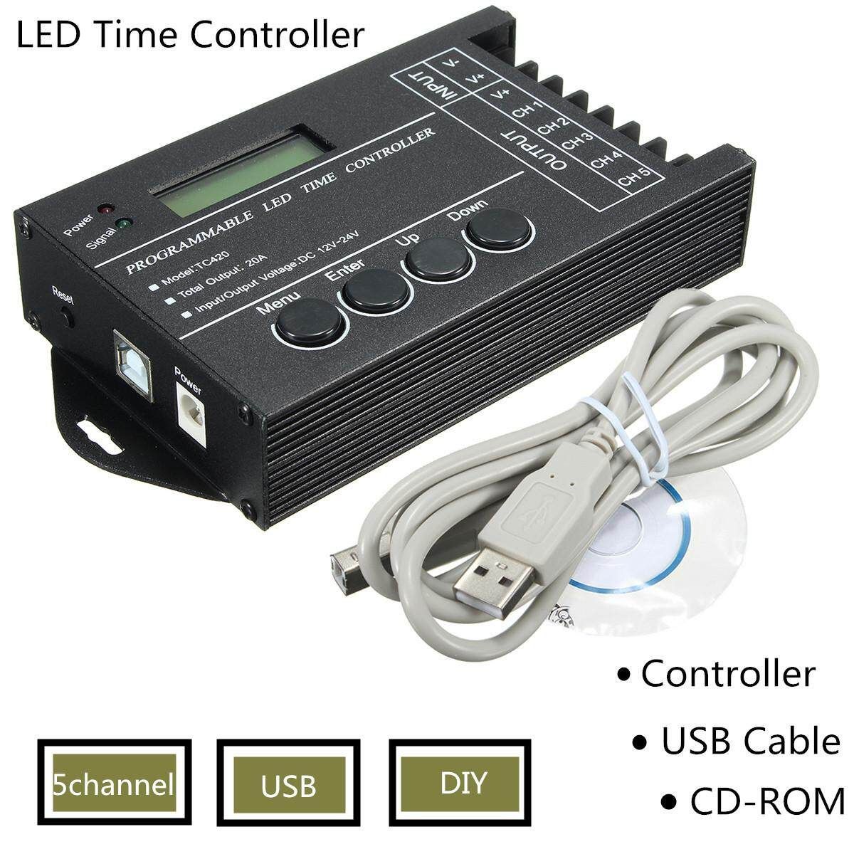 5 Channels DC12V-24V 20A Programmable TC420 RGB LED Time Dimmer Controller+CD
