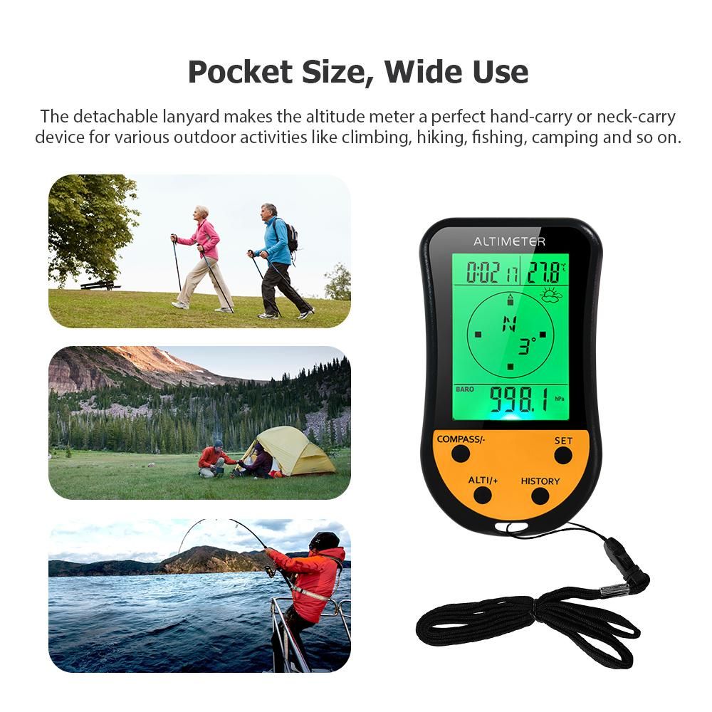 Electronic Digital Altimeter 8 in 1 Multifunction LCD Backlight Mini Altimeter Barometer Compass Thermometer Weather Forecast Clock Calendar for Outdoor Climbing Hiking Fishing