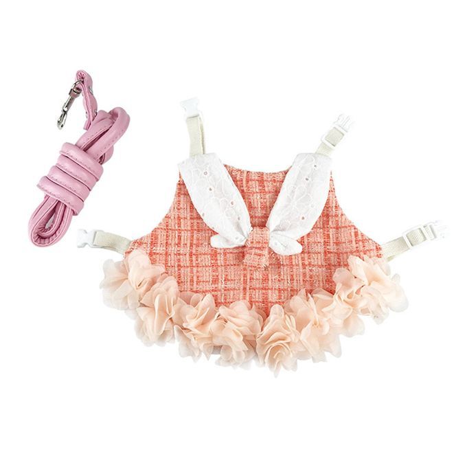 Rabbit Vest Harness Leash Set Bunny Clothes For Hedgehog Orange M