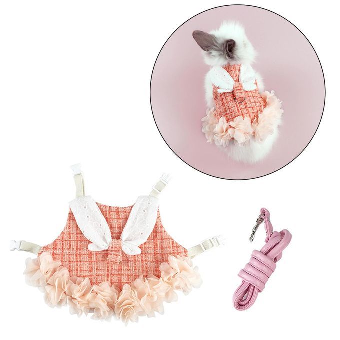 Rabbit Vest Harness Leash Set Bunny Clothes For Hedgehog Orange M
