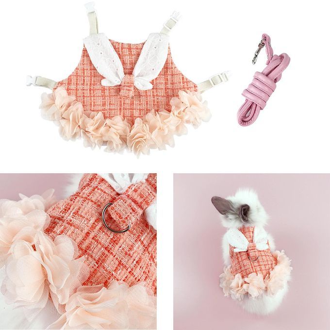 Rabbit Vest Harness Leash Set Bunny Clothes For Hedgehog Orange M