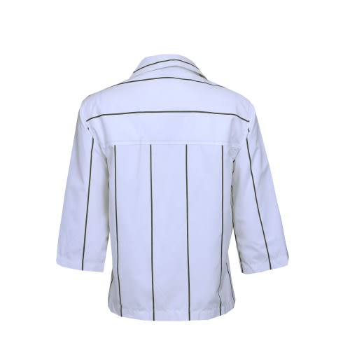 Ladies Three Buttons Striped Jacket - White & Grey - Lj-5012