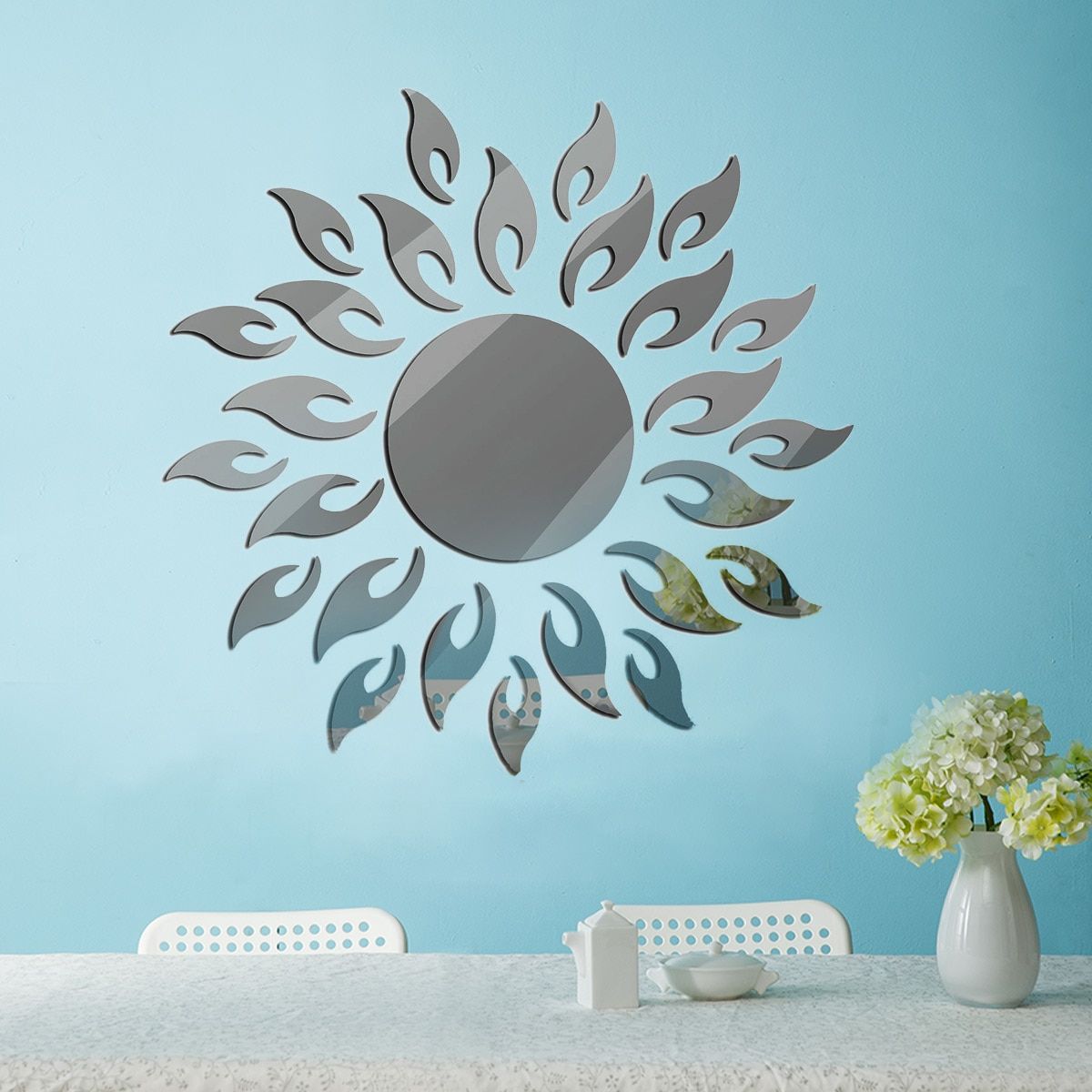 Removable 3D Sunshine Sun Flower Decorative Wall Mirror