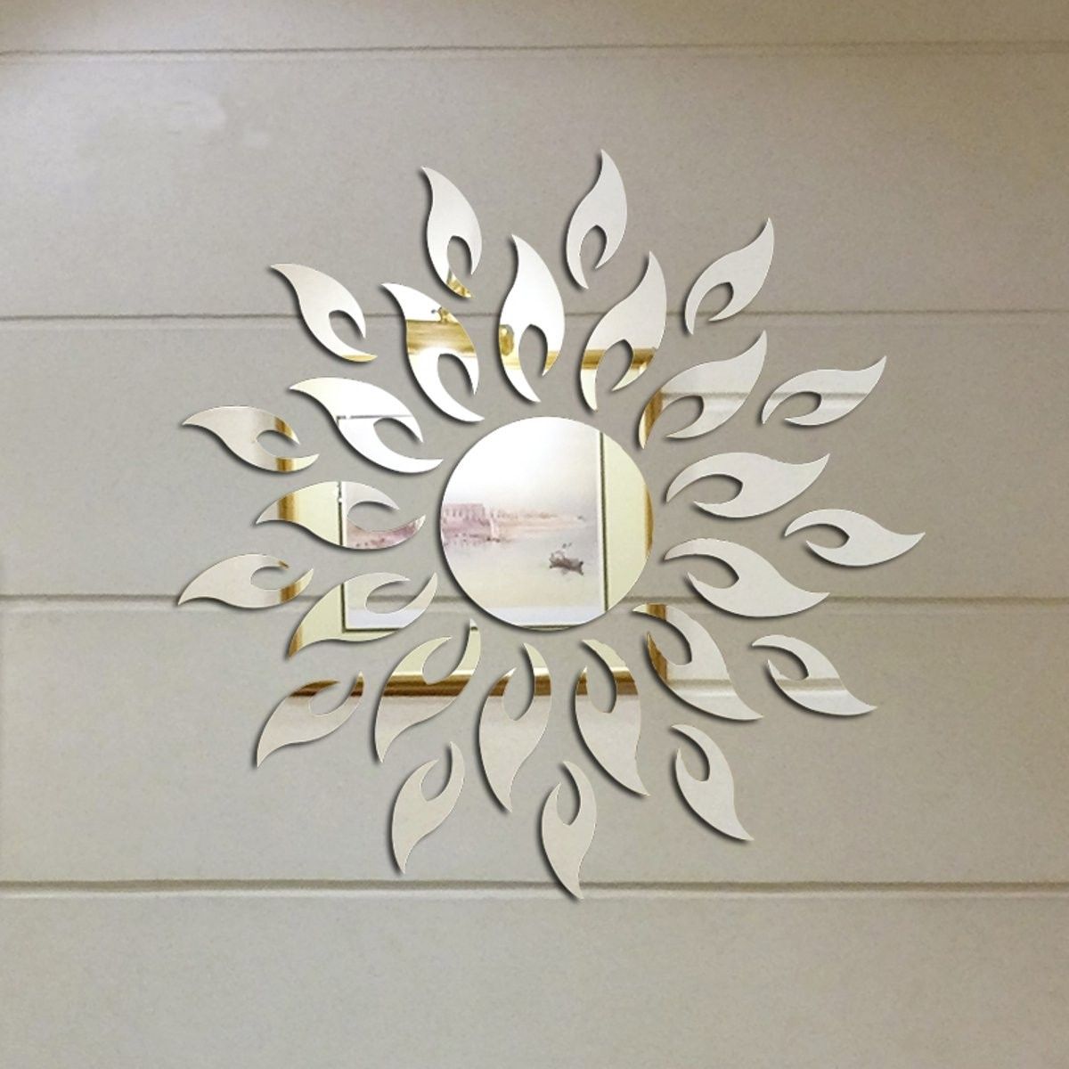 Removable 3D Sunshine Sun Flower Decorative Wall Mirror