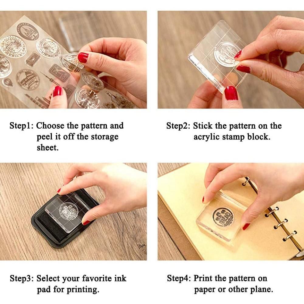 13 Pcs Acrylic Stamp Blocks Tools Set, Including Clear