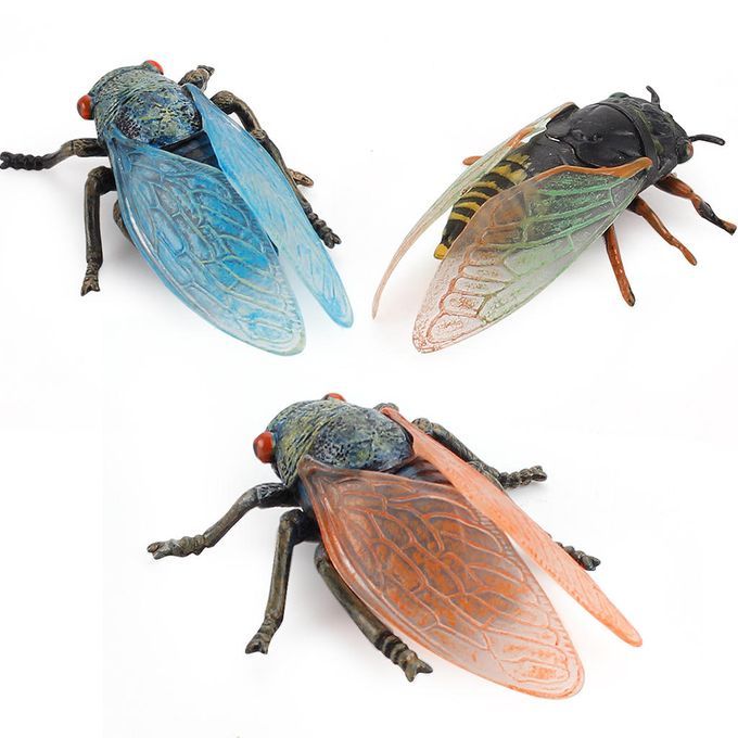Set Of 3 Lifelike Insects Bugs Cicada Figures Realistic Animal Figure