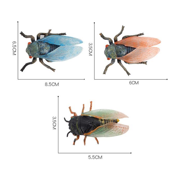 Set Of 3 Lifelike Insects Bugs Cicada Figures Realistic Animal Figure
