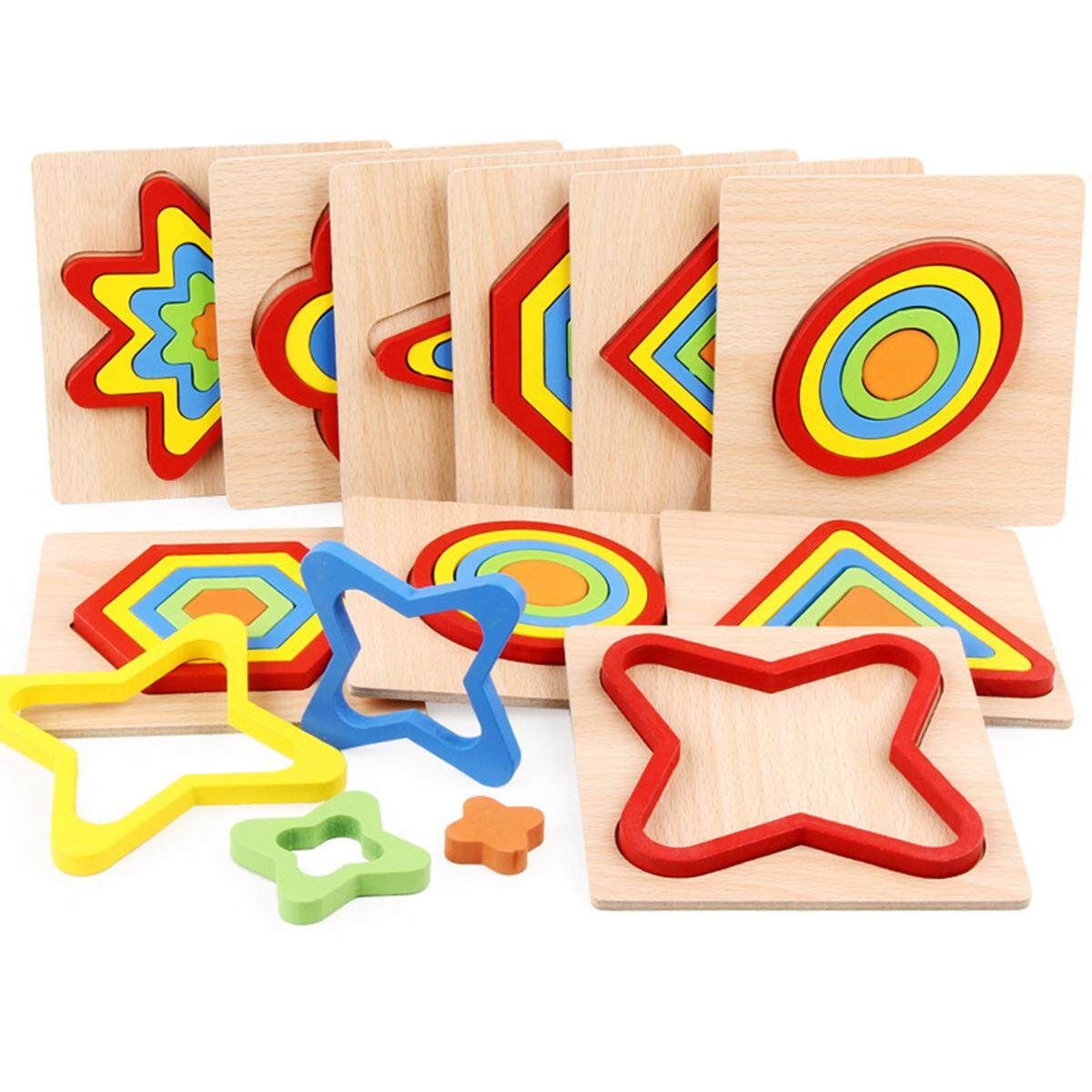 15*15cm (5.9"x5.9") Shape Cognition Board Geometry Jigsaw Puzzle Wooden Toys Kids Educational Learning Red