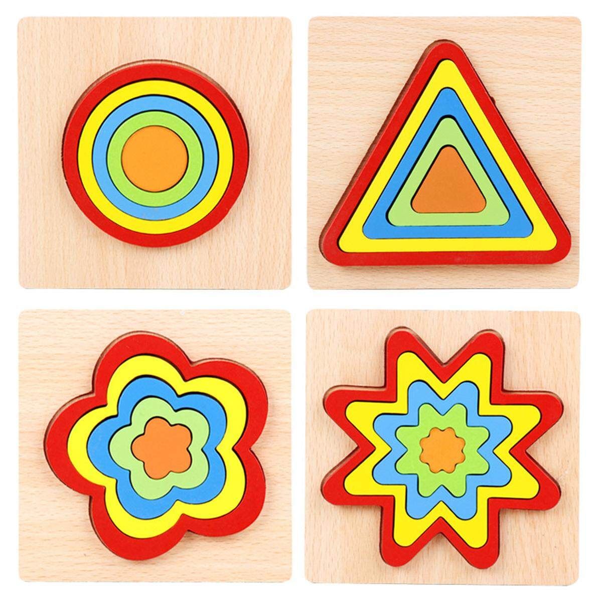15*15cm (5.9"x5.9") Shape Cognition Board Geometry Jigsaw Puzzle Wooden Toys Kids Educational Learning Red
