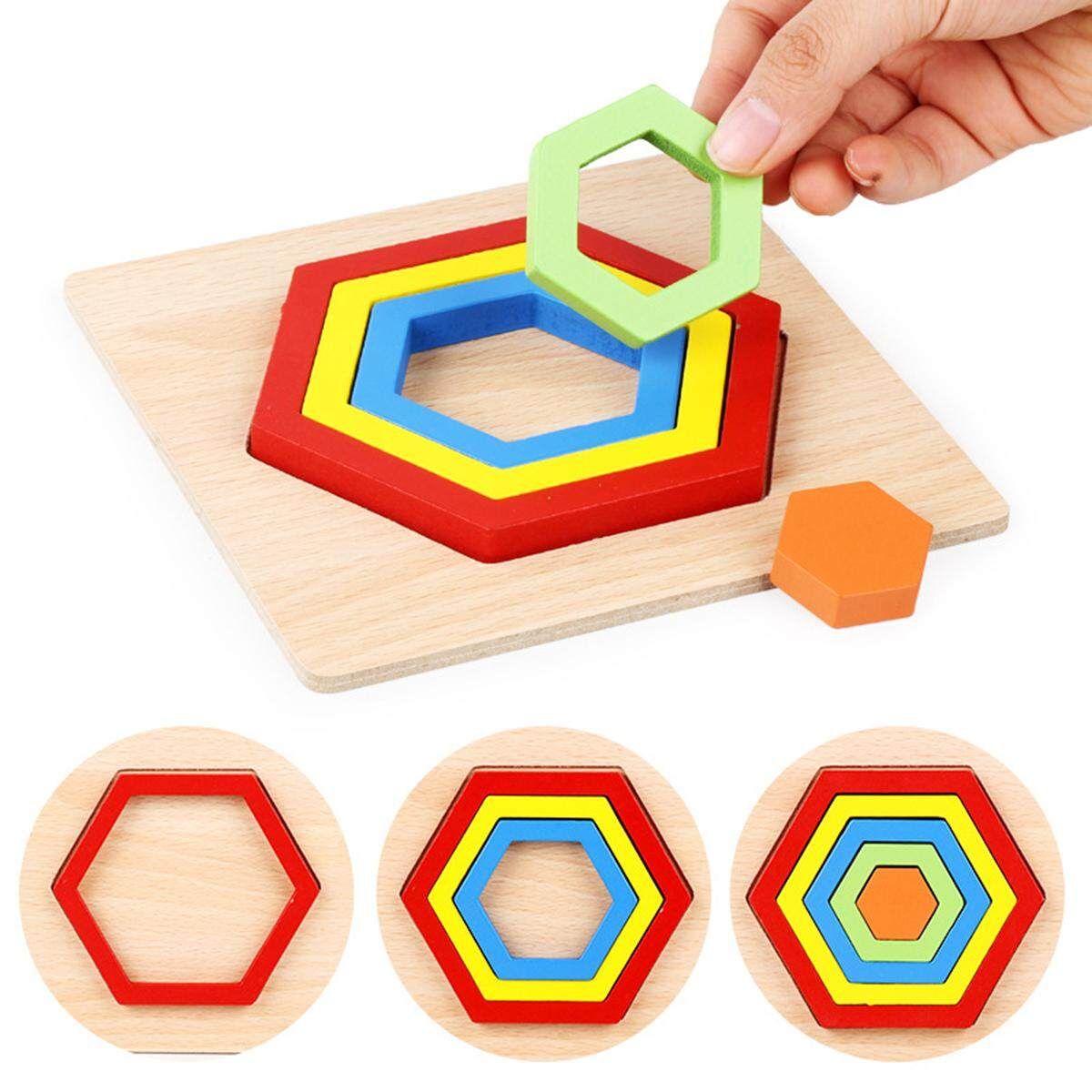 15*15cm (5.9"x5.9") Shape Cognition Board Geometry Jigsaw Puzzle Wooden Toys Kids Educational Learning Red